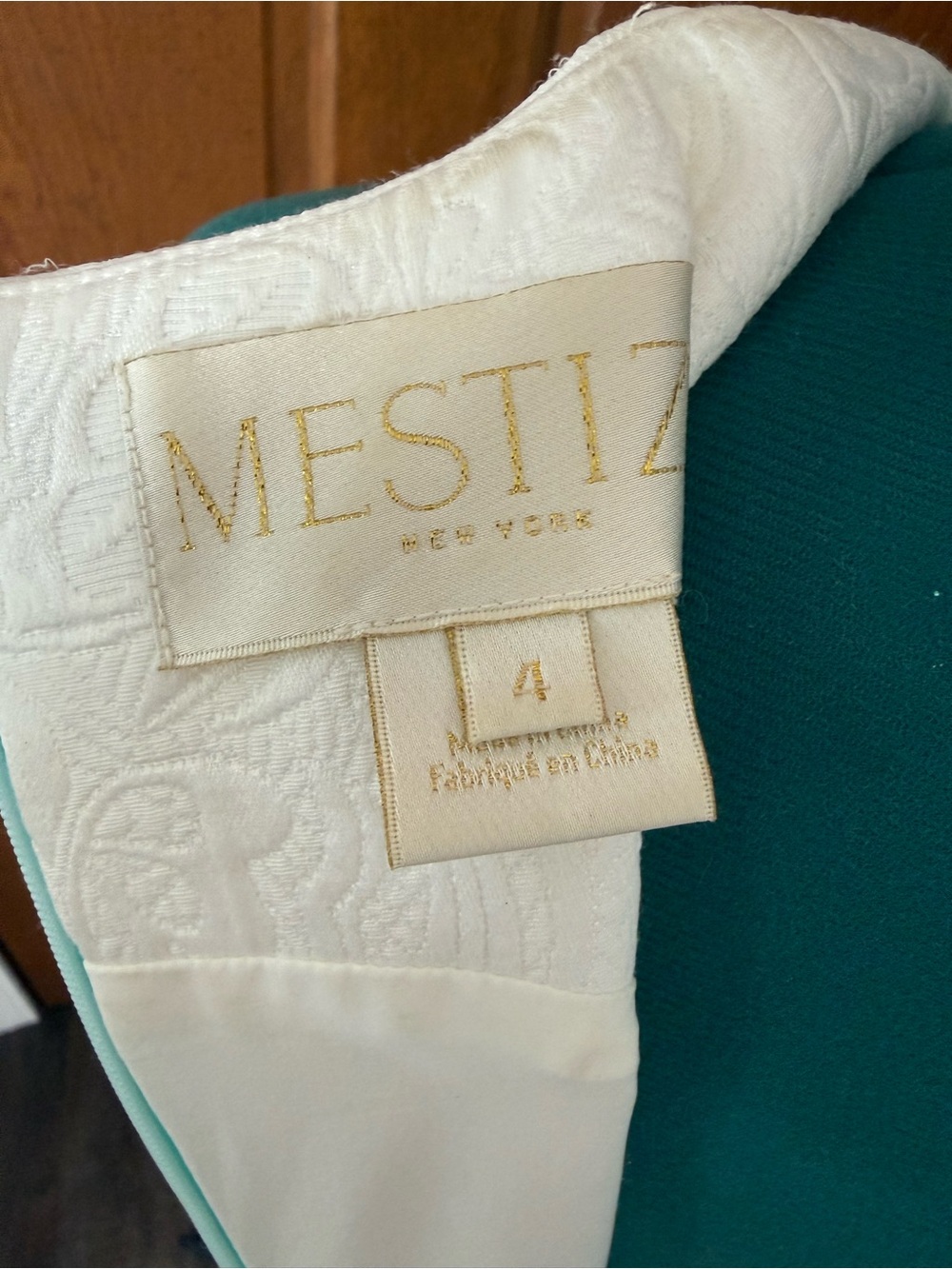 Mestiza New York Etta Mini Shift Dress Aqua White Gold Scallop Detail Size 4 - Picture 6 of 7